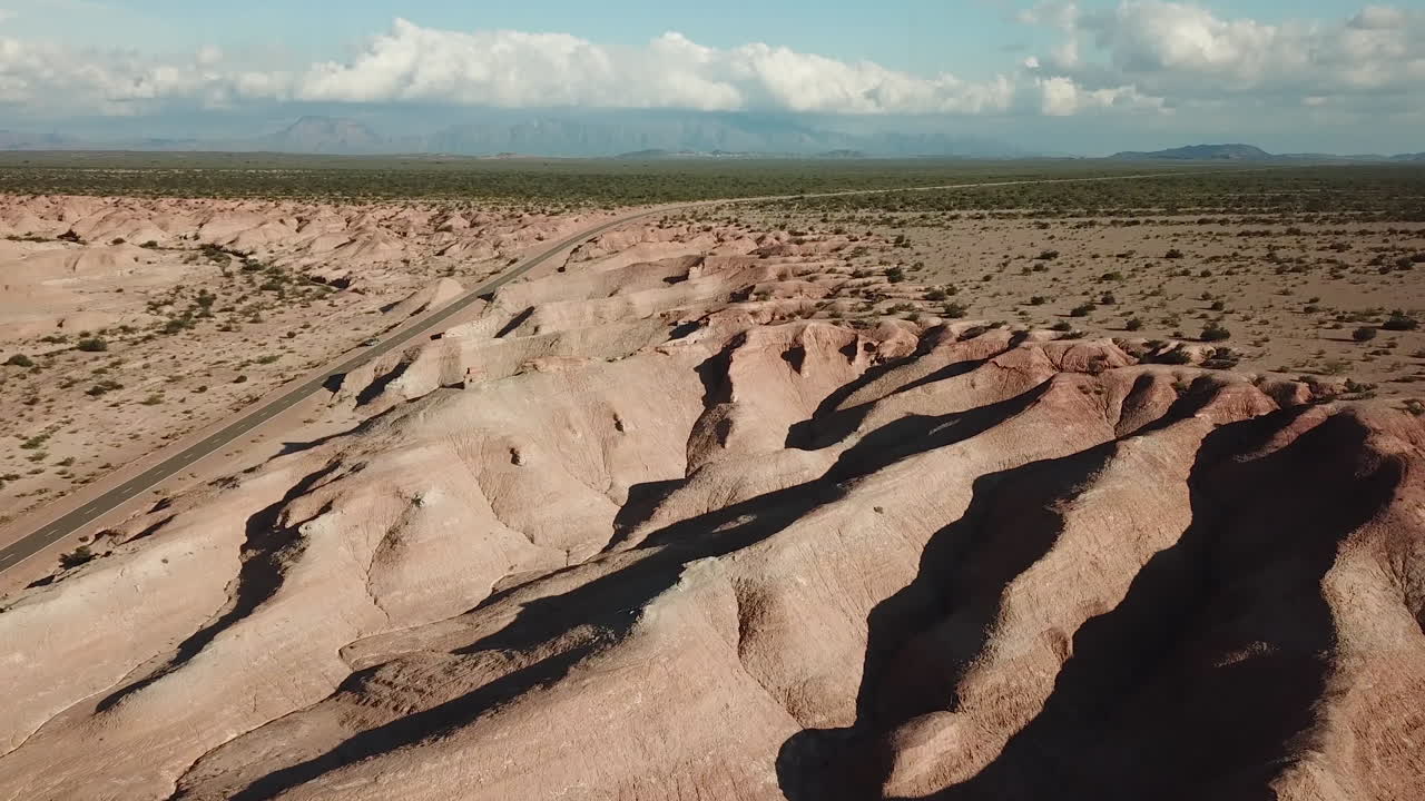 Dry Desert Landscape, Tilt Up Drone Aerial View. La Rioja Province, Argentina