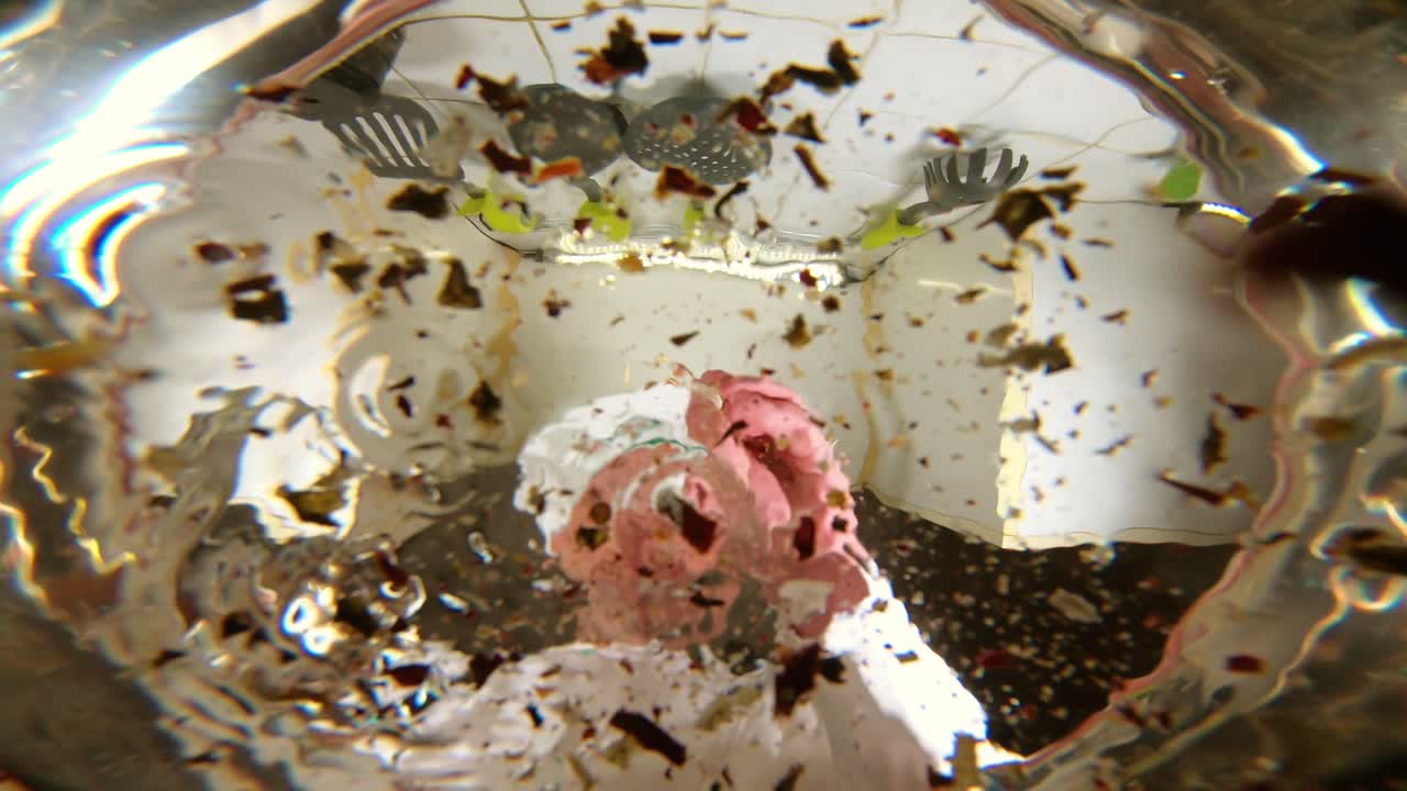el chef prepara caldo de verduras, el chef añade especias a la sopa, la vista desde la sartén.