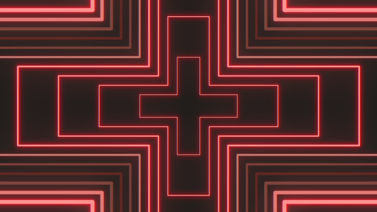 A striking visual of intersecting neon red lines in a cross pattern, beaming with a glowing allure