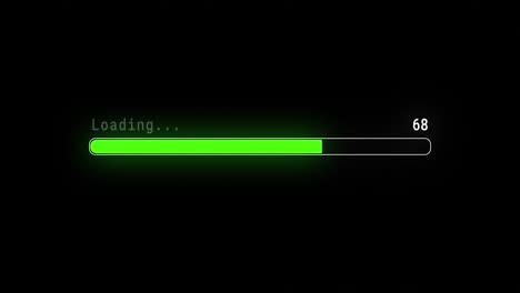 green loading progress bar downloading barloading screen pixelated progress animation. status bar, processing from 0 to 100 transfer on black background. percent indicator. running bar counter