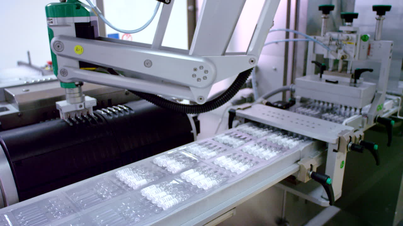 línea de fabricación farmacéutica. línea de producción automatizada. industria farmacéutica