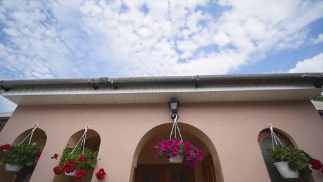 fragment of beautiful residential house on blue sky background