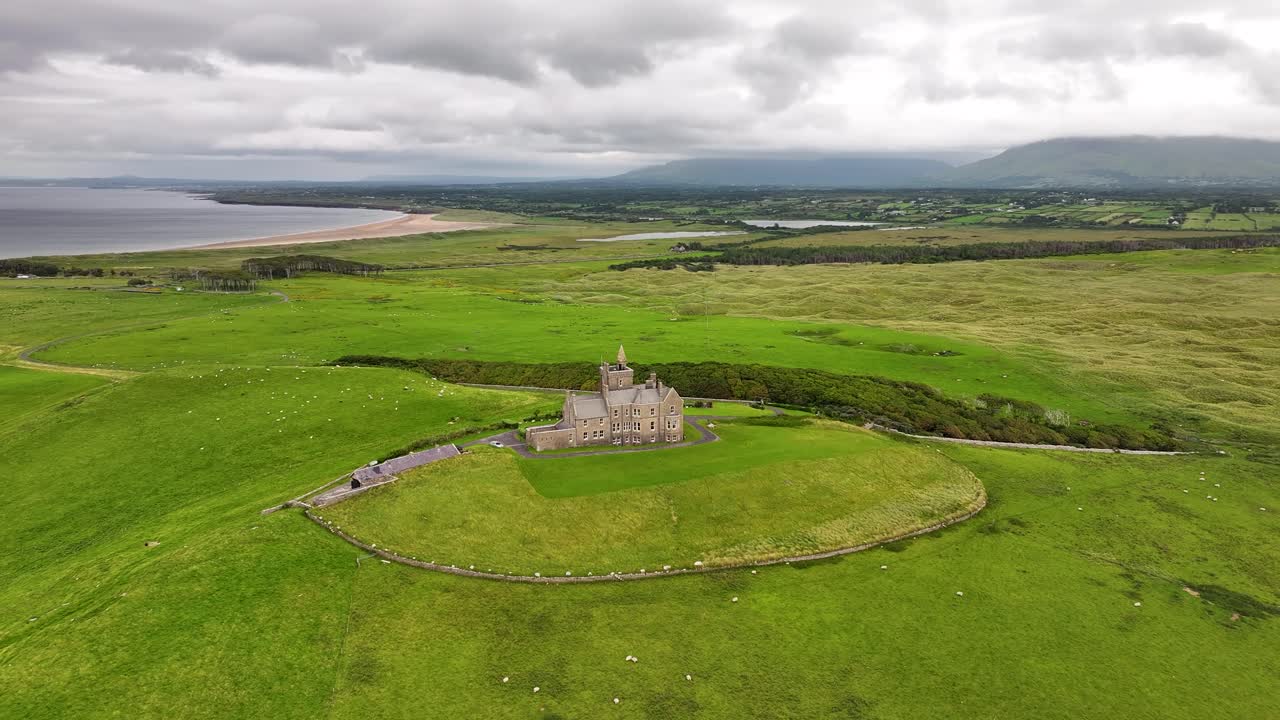 Aerial view of a castle in Ireland