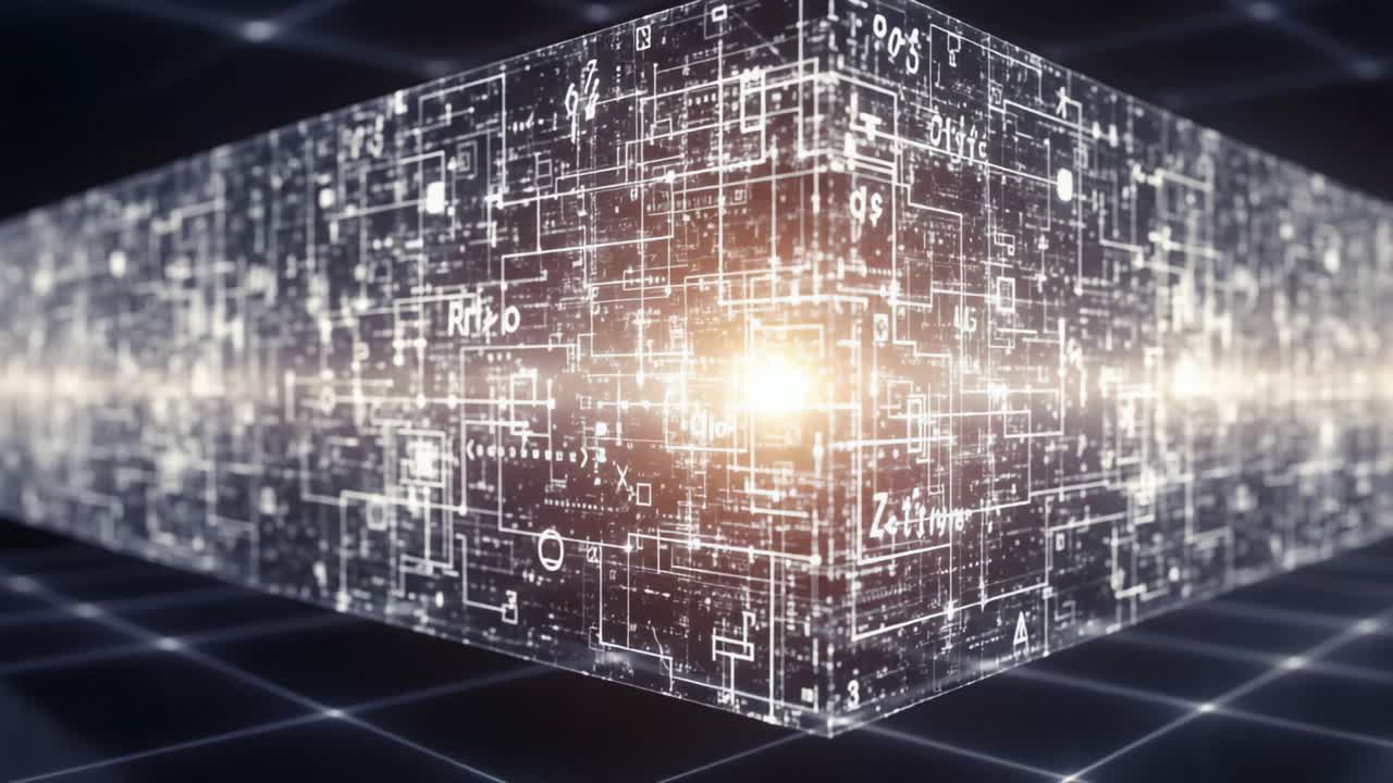 Exploring the Depth of Data Visualization: A Stunning Glimpse into an Abstract Digital Cube Representing Complex Algorithms and Infinite Patterns of Information