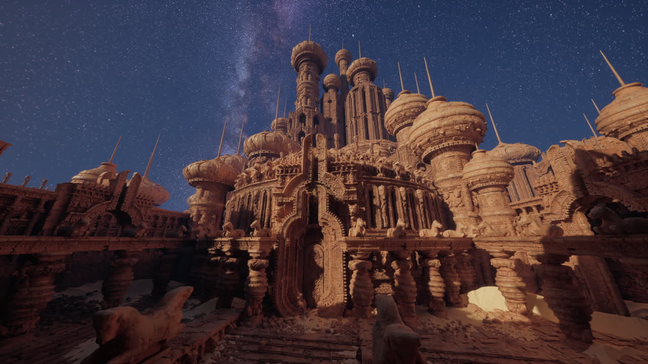 별빛 하늘 아래의 웅장한 판타지 성