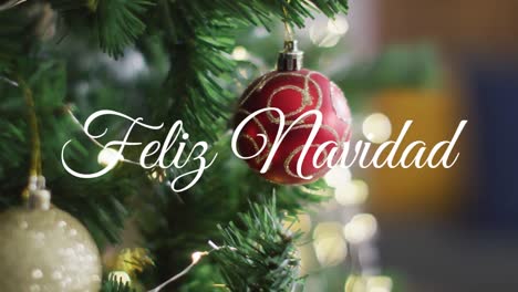 Animation-of-feliz-navidad-christmas-greetings-text-over-christmas-tree