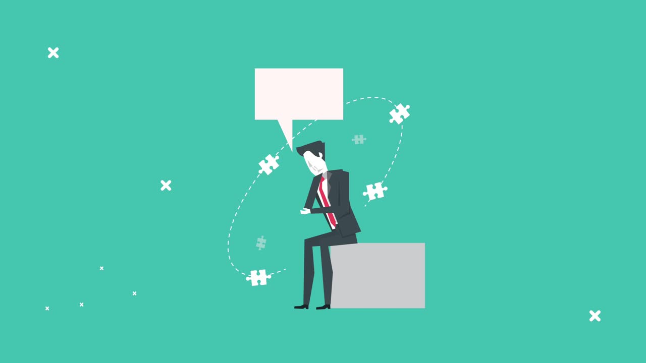 우아한 사업가, 퍼즐 조각과 함께 이야기하는 캐릭터