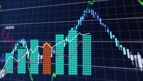 animación de gráficos con números cambiantes contra un fondo abstracto.