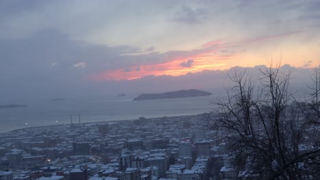 Scenic-Aerial-View-Of-Istanbul-City-Skyline-With-Sea-Of-Marmara-In-Background