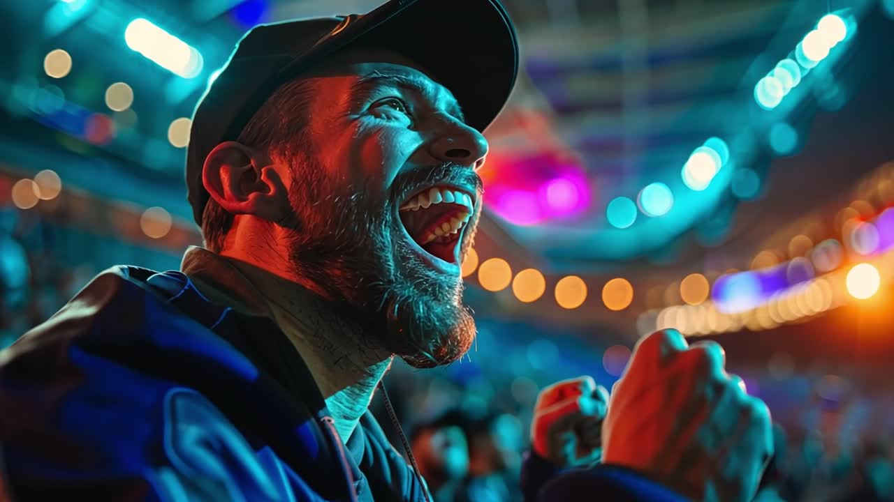 Excited Man Cheering at a Live Event