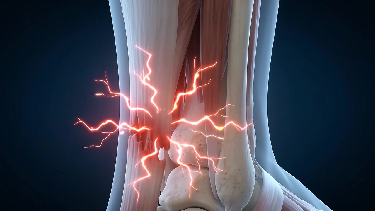 Medicinsk animation af akillesseneruptur og inflammation