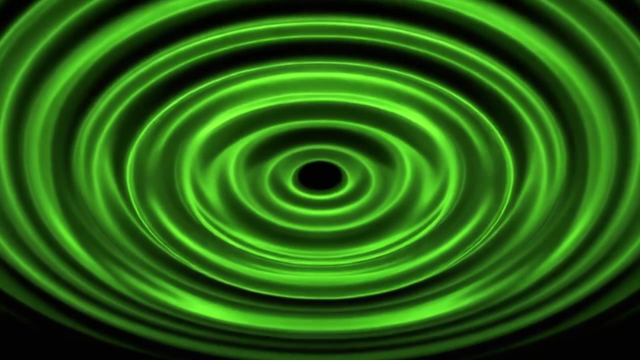Increspature concentriche verdi astratte che si espandono su sfondo nero