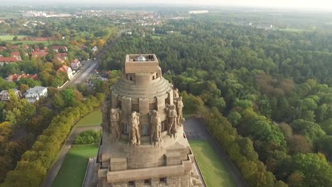 an aerial view shows tourists atop the monument to the battle of nations 1