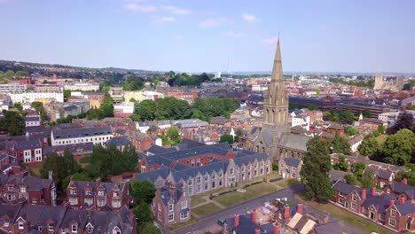 exeter, england, cityscape on a summer day, aerial pan