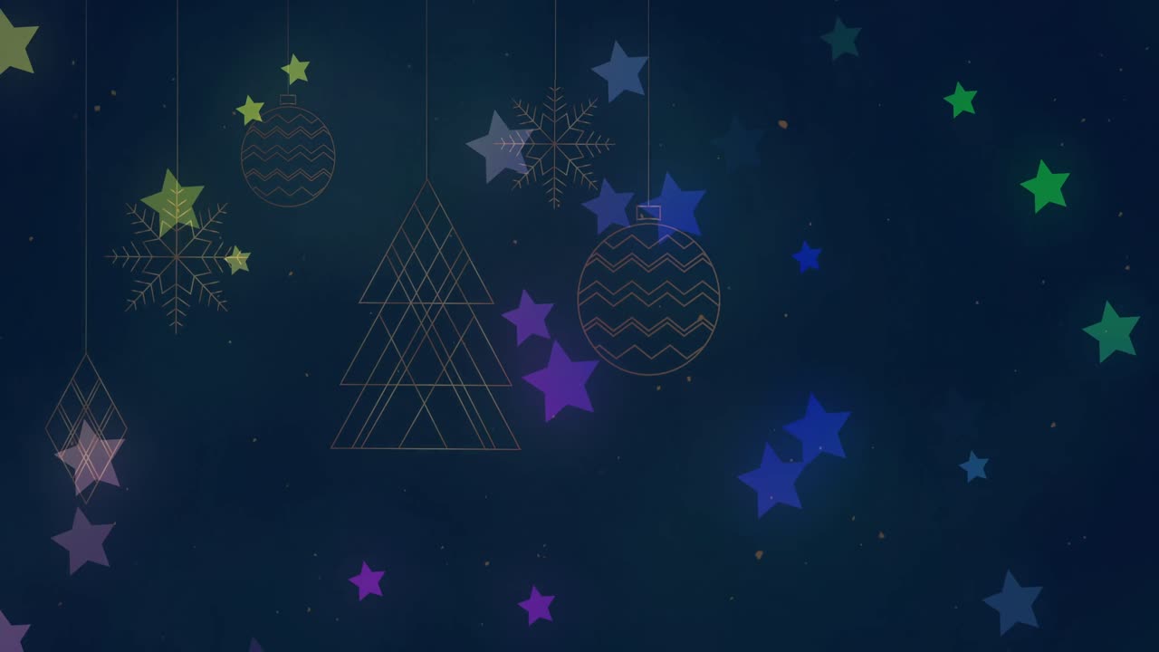 animación de estrellas sobre las decoraciones de navidad