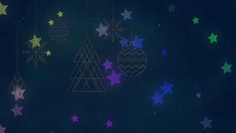 animación de estrellas sobre las decoraciones de navidad