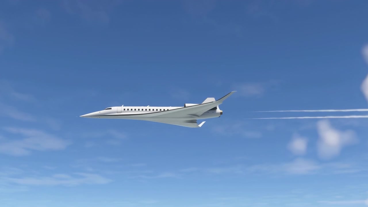 Avião voando no céu com nuvens, de uma perspectiva aérea, com detalhes em azul e branco, e um clima dinâmico e sereno, mostrando claramente a ação principal e o local
