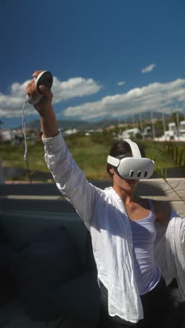 woman enjoying vr gaming experience outdoors