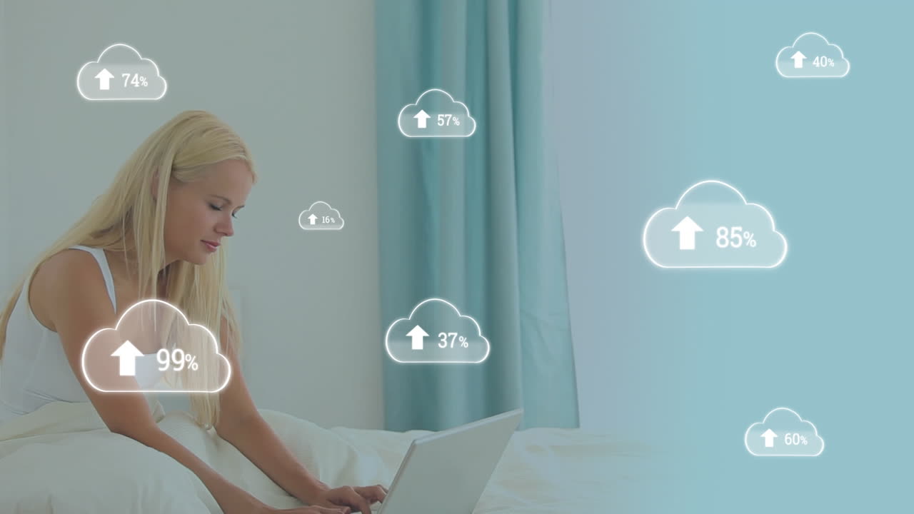 animación de nubes con un porcentaje de más de cien estudiantes usando una computadora portátil