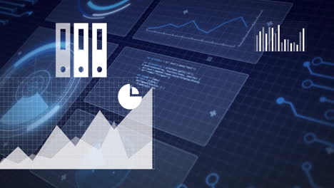 financial data charts and graphs animation over digital interface background