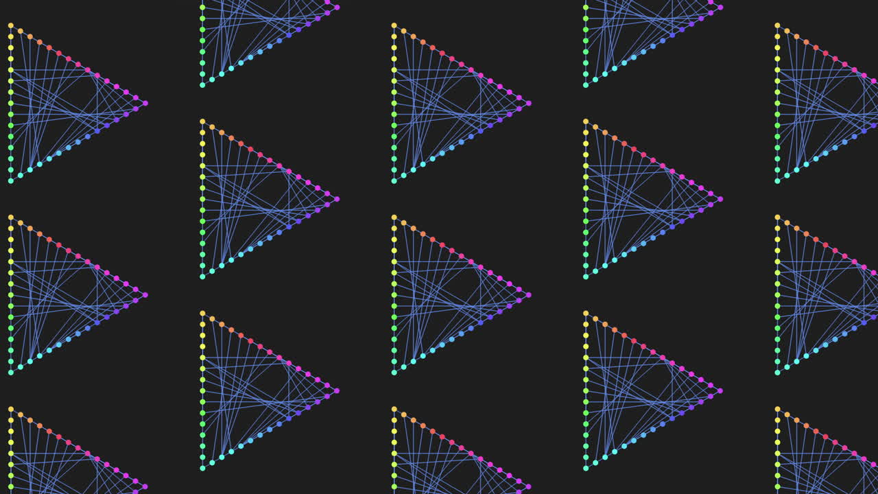 黒い背景のつながった点の多彩な三角形のパターン