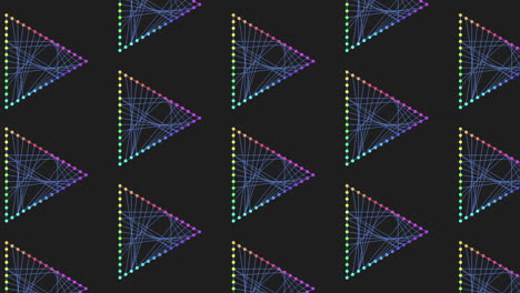 patrón triangular colorido de puntos conectados en fondo negro