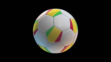 pelota de fútbol con bandera de mali, en fondo negro bucle alfa. renderización en 3d