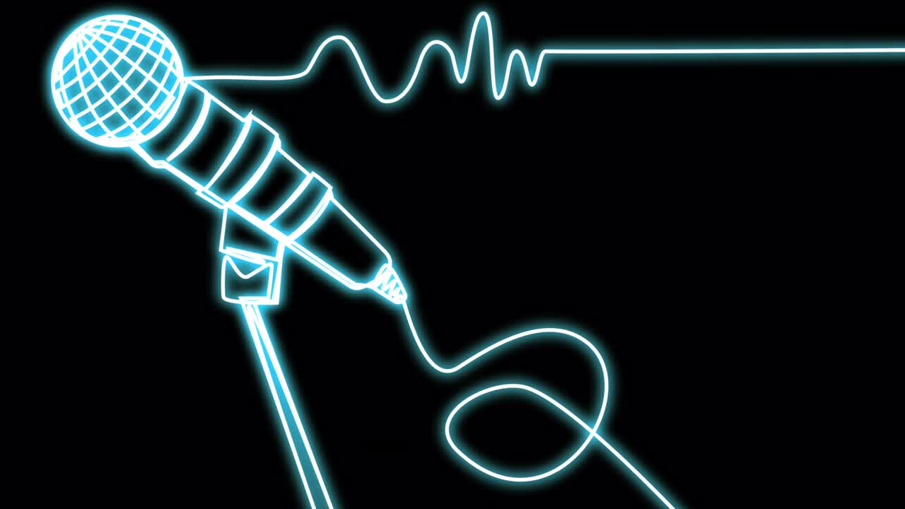 블랙 스크린에서 네온 가수 마이크 애니메이션.