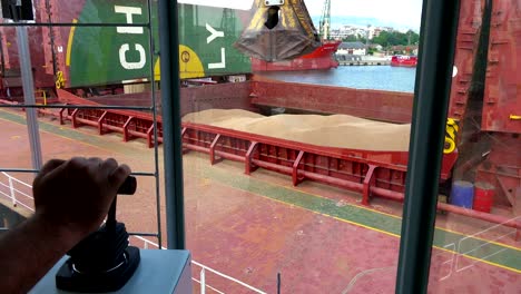 varna, bulgaria : jul 03, 2018 - crane operation cabin for control all equipment of crane. crane operator control all function of crane inside.