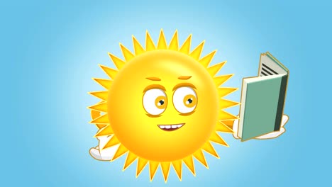 cartoon cute sun read book with face for kids animation with alpha matte