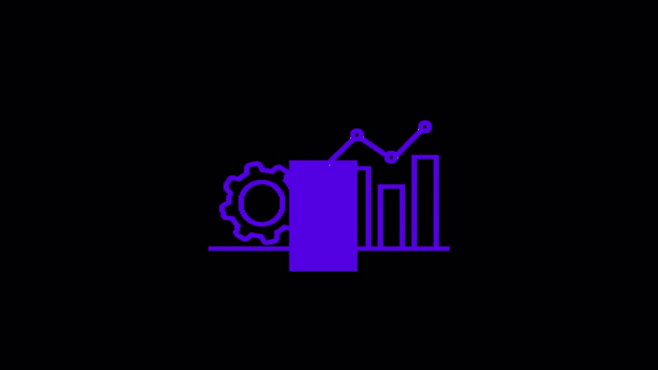 Animated Purple Data Analytics Icon with Gear and Charts