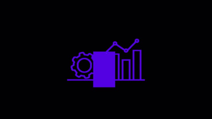 Animated Purple Data Analytics Icon with Gear and Charts