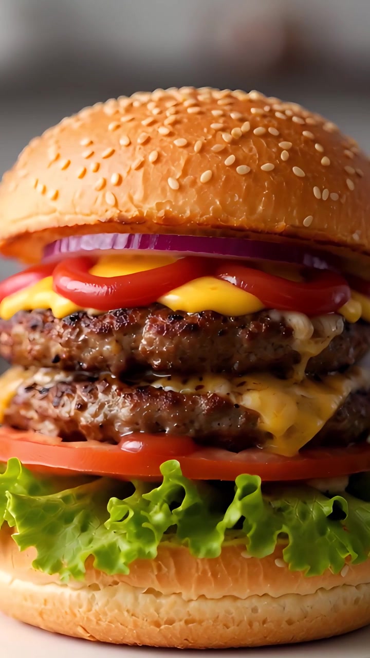 Hamburger Succoso Primo Piano Sfondo Bokeh 4K