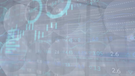 Animation of statistical and stock market data processing against people walking at office