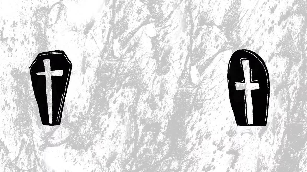 움직이는  ⁇ 색과 회색 배경 위에 십자가가 있는 관의 애니메이션