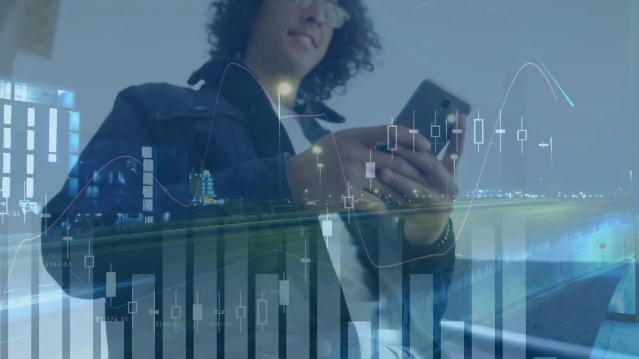 animazione delle statistiche e dell'elaborazione dei dati finanziari tramite smartphone