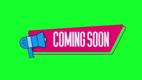 4k megáfono de estilo retro con burbuja de habla palabra que viene pronto. el brillo dorado iluminación de palabra aislada que viene pronto animación de bucle promover el concepto de publicidad aislar