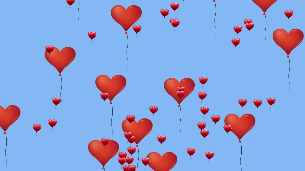 Animación de iconos de corazón sobre fondo azul