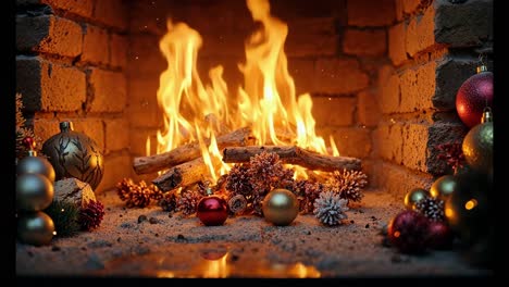 christmas fireplace with ornaments