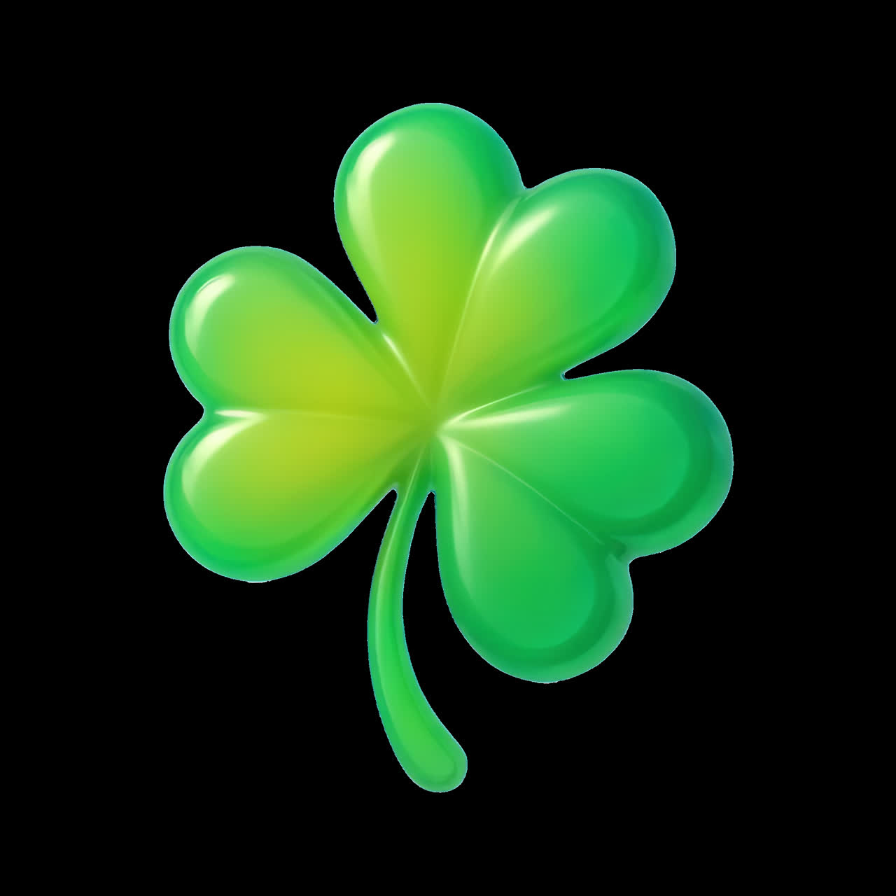 Glossy green clover leaf illustration animation isolated asset, transparent 4K video, alpha channel