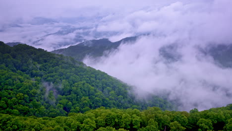 the great smoky mountains enveloped in haze, filmed from above