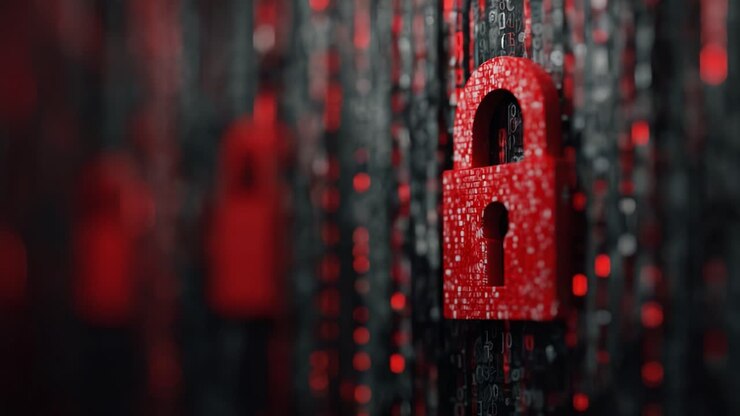 A Captivating Display of Cybersecurity: Red Padlocks Against a Backdrop of Binary Code, Emphasizing the Importance of Data Protection and Modern Security Measures