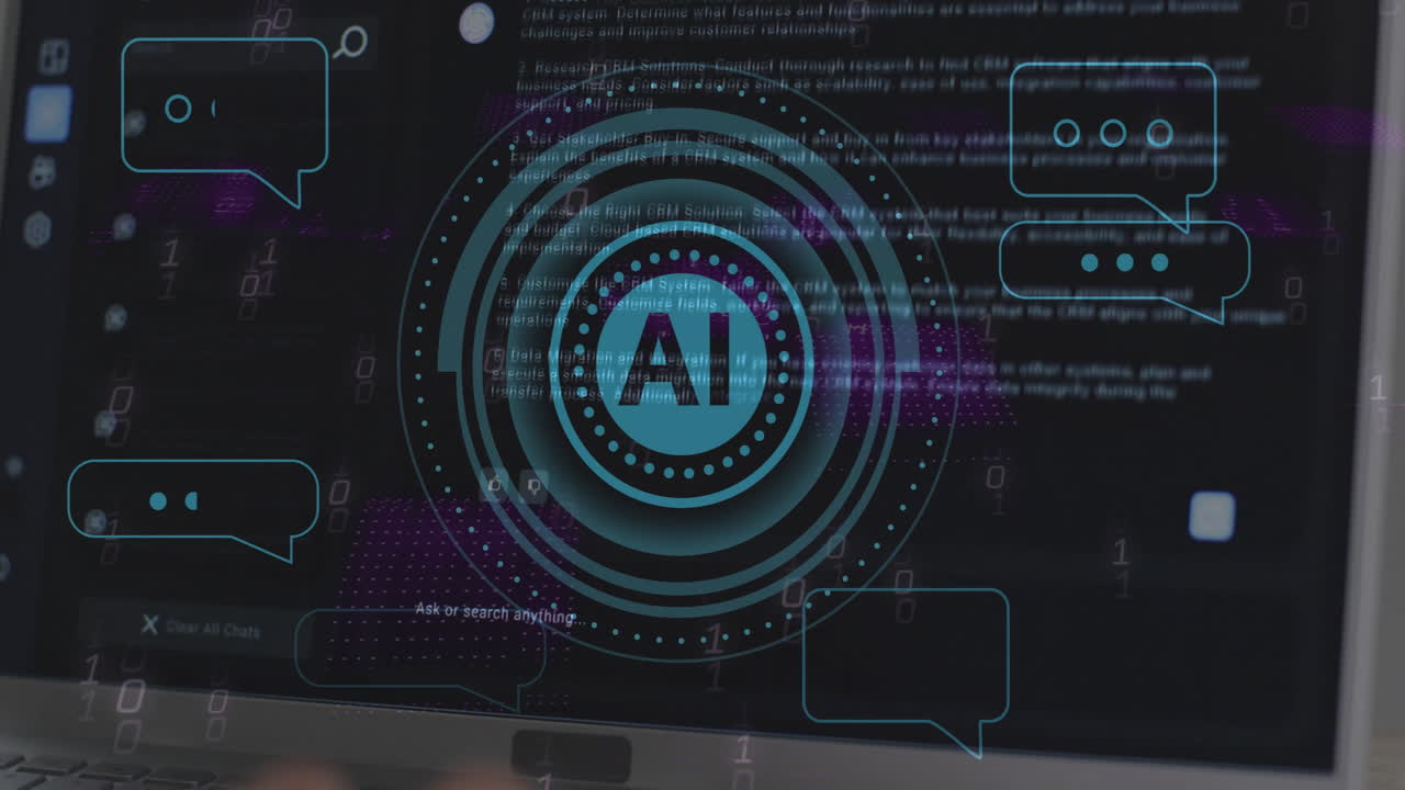 animación de un texto y procesamiento de datos digitales sobre un fondo negro