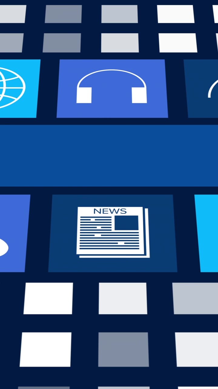 Vertical video: Center app grid starting vertical pan, scrolling to showcase icons and layout