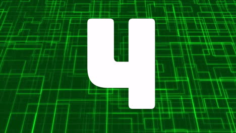 number five animating over green digital grid background