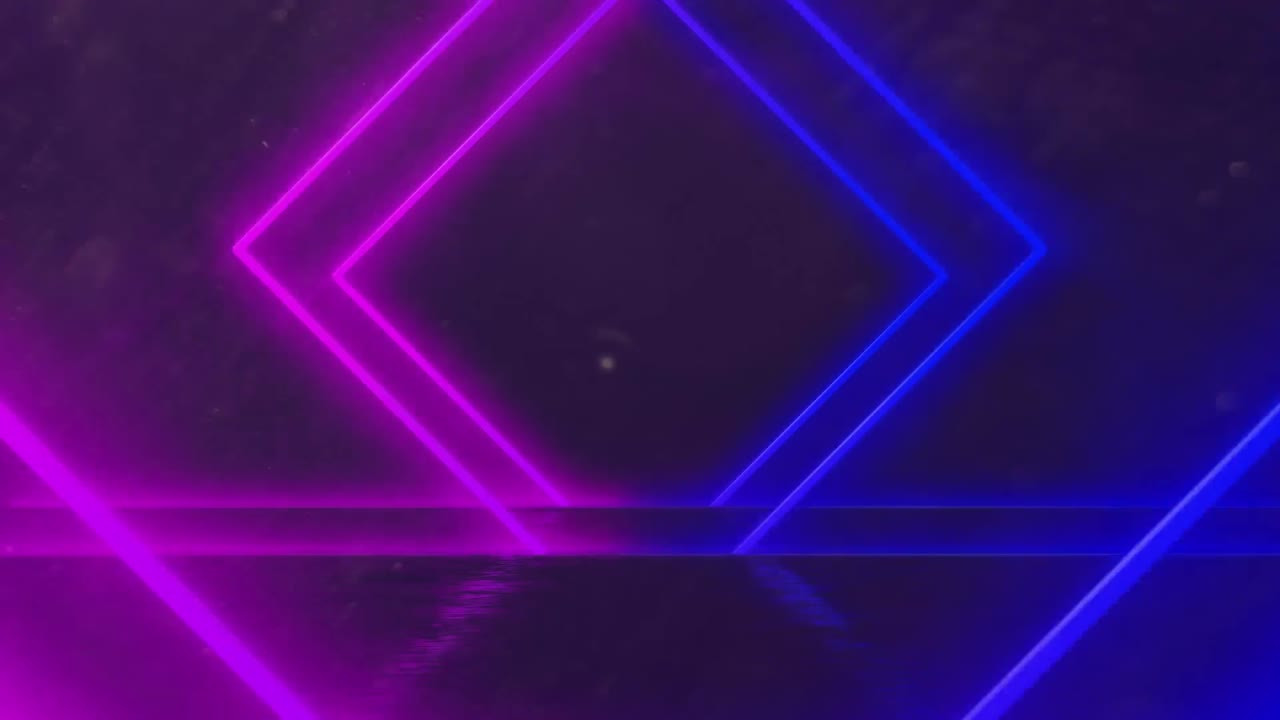 Animace neonových tvarů na modrém pozadí