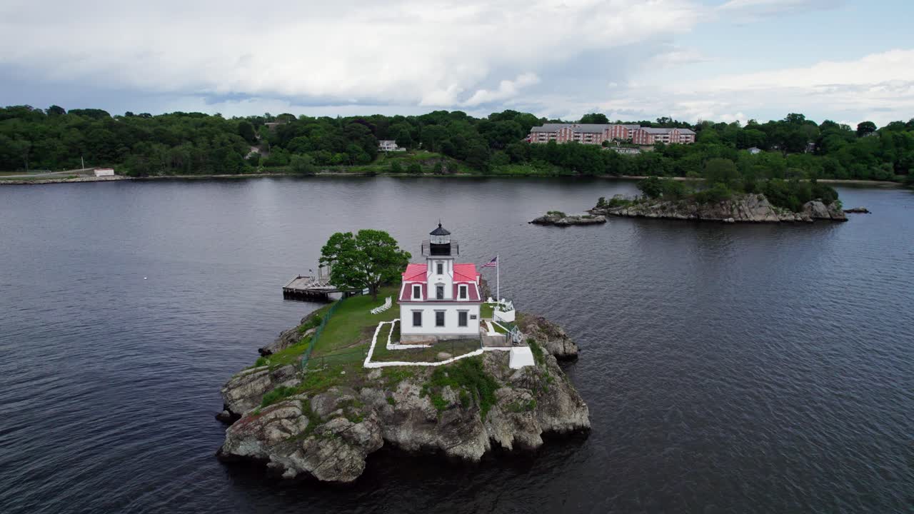 The Pomham Rocks Lighthouse in the Providence River from a bird's eye view