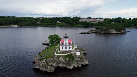 the pomham rocks lighthouse in the providence river from a bird's eye view