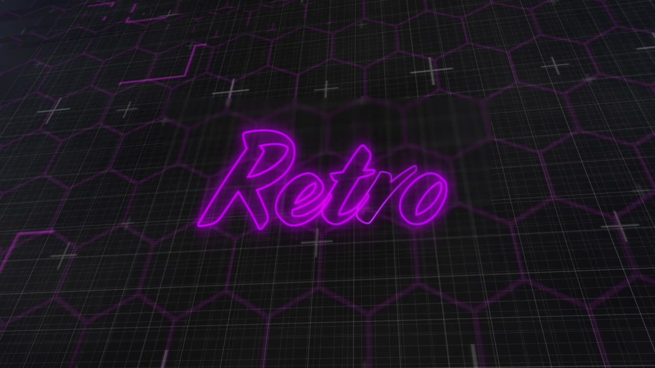 반 ⁇ 이는 보라색 레트로 네온 텍스트의 애니메이션