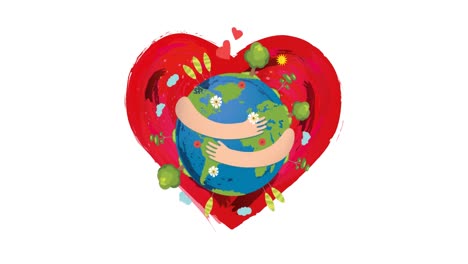 animation of globe and heart on white background